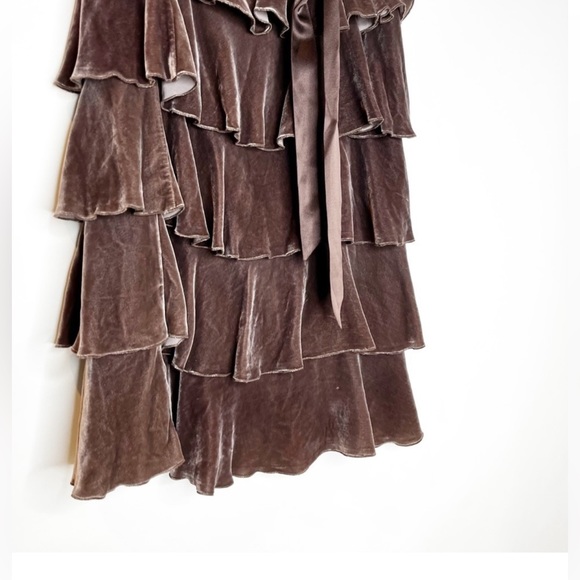 Vintage Y2K Juicy Couture Dark Brown Velvet Ruffle Tiered Skirt Size XS Silk Tie - Picture 3 of 10